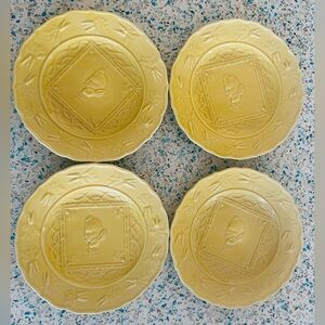 Vintage Easter Bordallo Pinheiro Yellow Bunny Rabbit Plates Carrots Set Of  4